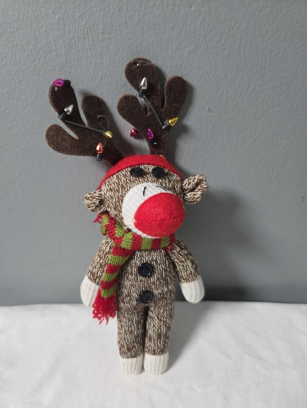 Reindeer Sock Monkey 10" Christmas Stuffed Animal Plush With Scarf And Antlers